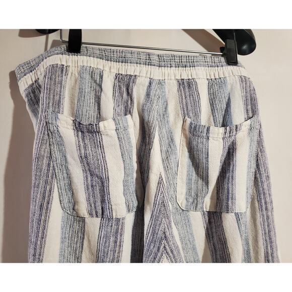 Old Navy Linen Crop Cuffed Striped Wide Leg Pants Womens Size XL Boho Drawstring - Picture 5 of 12